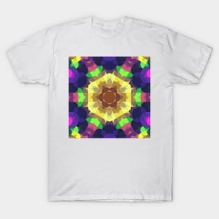 Retro Mandala Flower Yellow Green and Blue T-Shirt